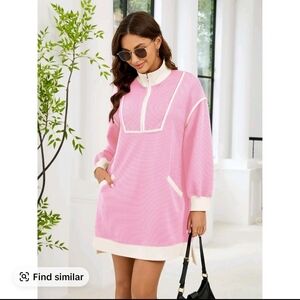 Pink and White Long Sleeve Dress